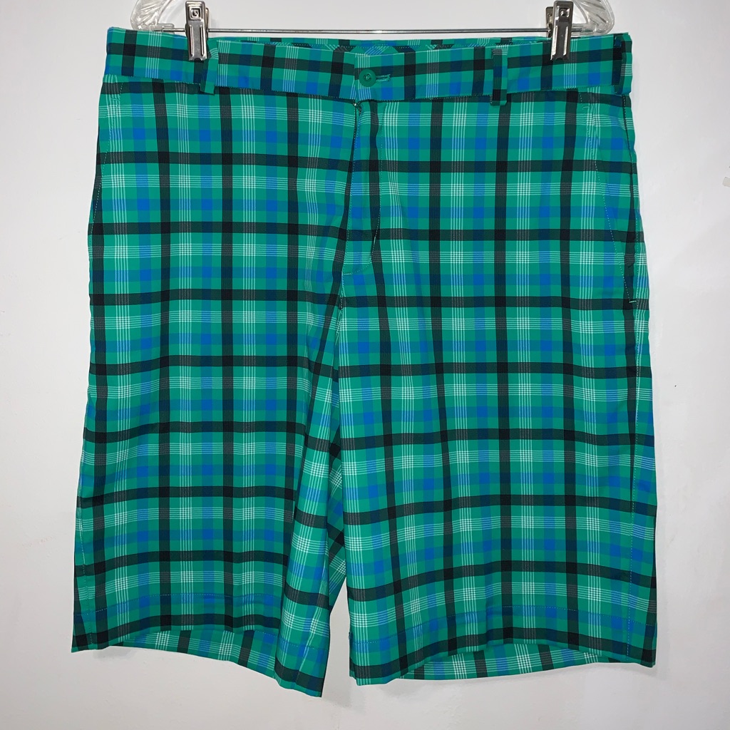 Nike Golf Tour Performance Dri-Fit Green & Black Plaid Shorts Size 34